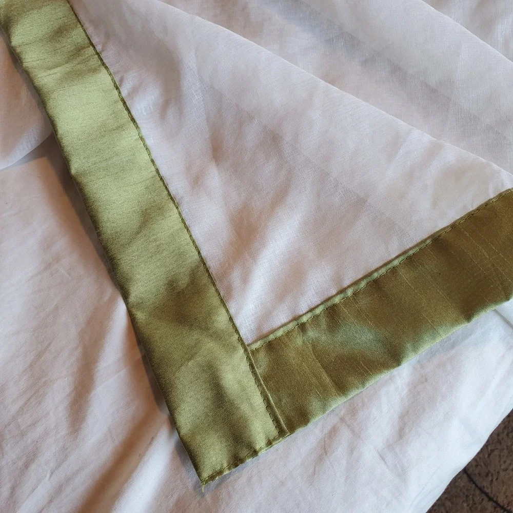 White Sheer Grommet Curtain Panel Olive Green Border 84x54 RN 118098